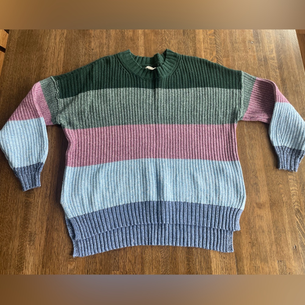 American Eagle Teen Sweater Stripes Oversized Multi Color Fall Winter - size xs